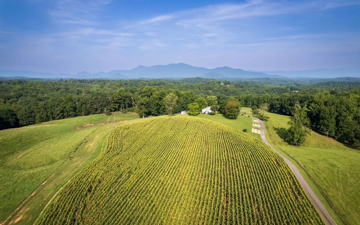 Aerial view of rural acreage and fields
